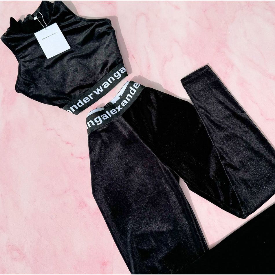 AW Halter neck suede material evening set