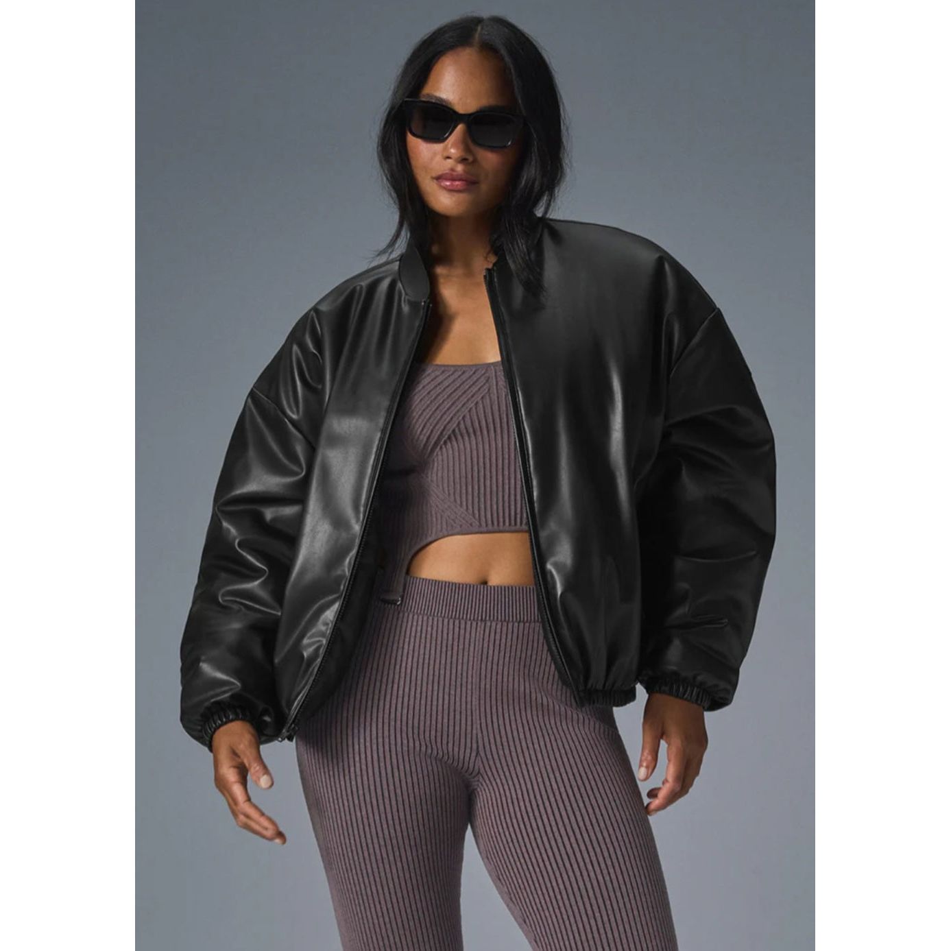 ALO Crop pleather bomber jacket
