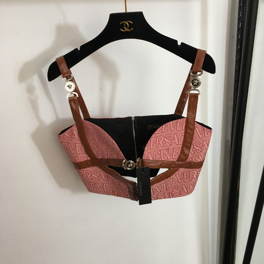 V Crop Leather Top