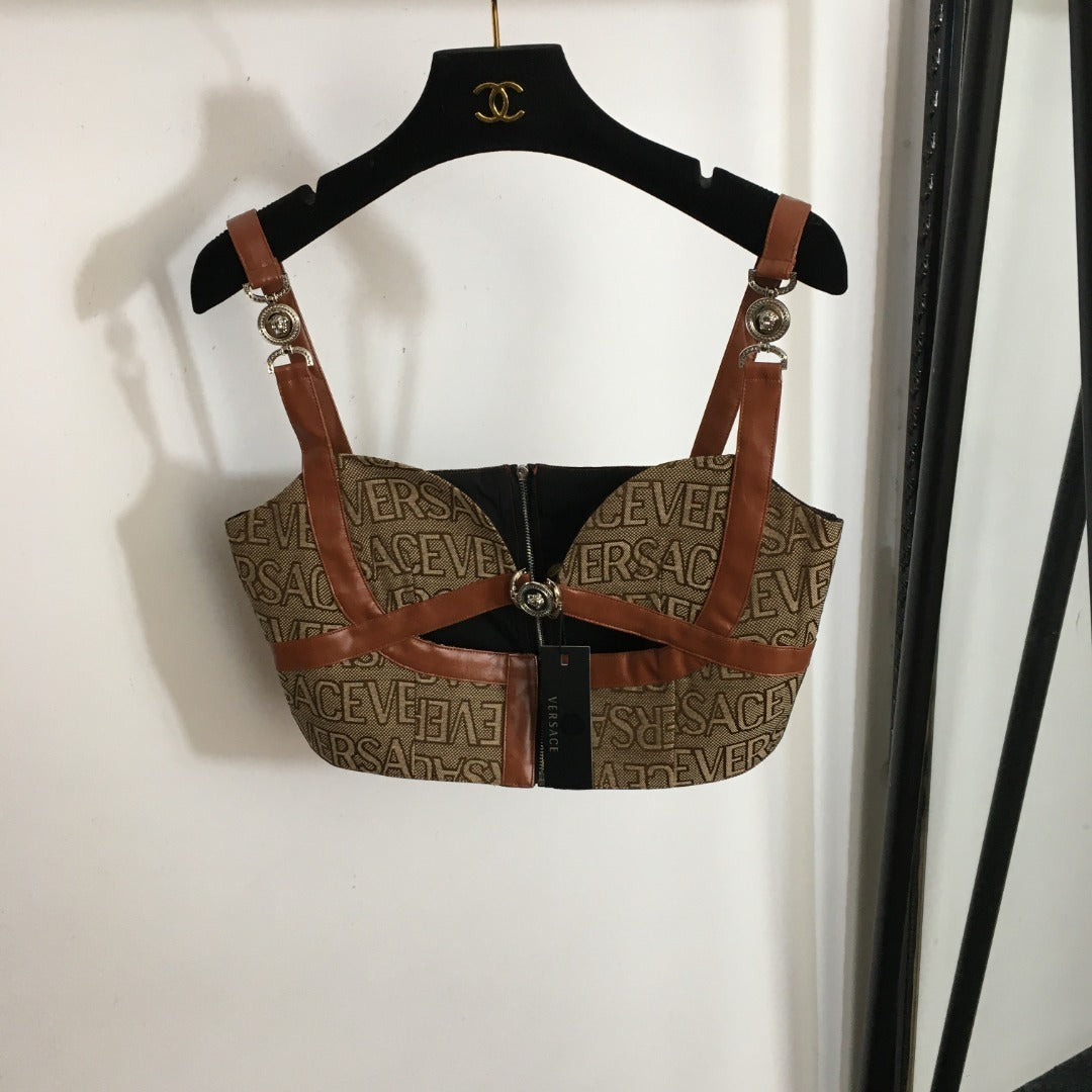 V Crop Leather Top