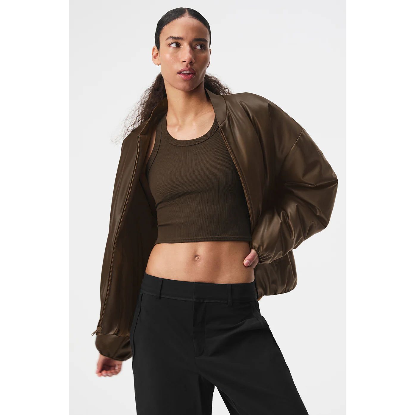 ALO Crop pleather bomber  jacket