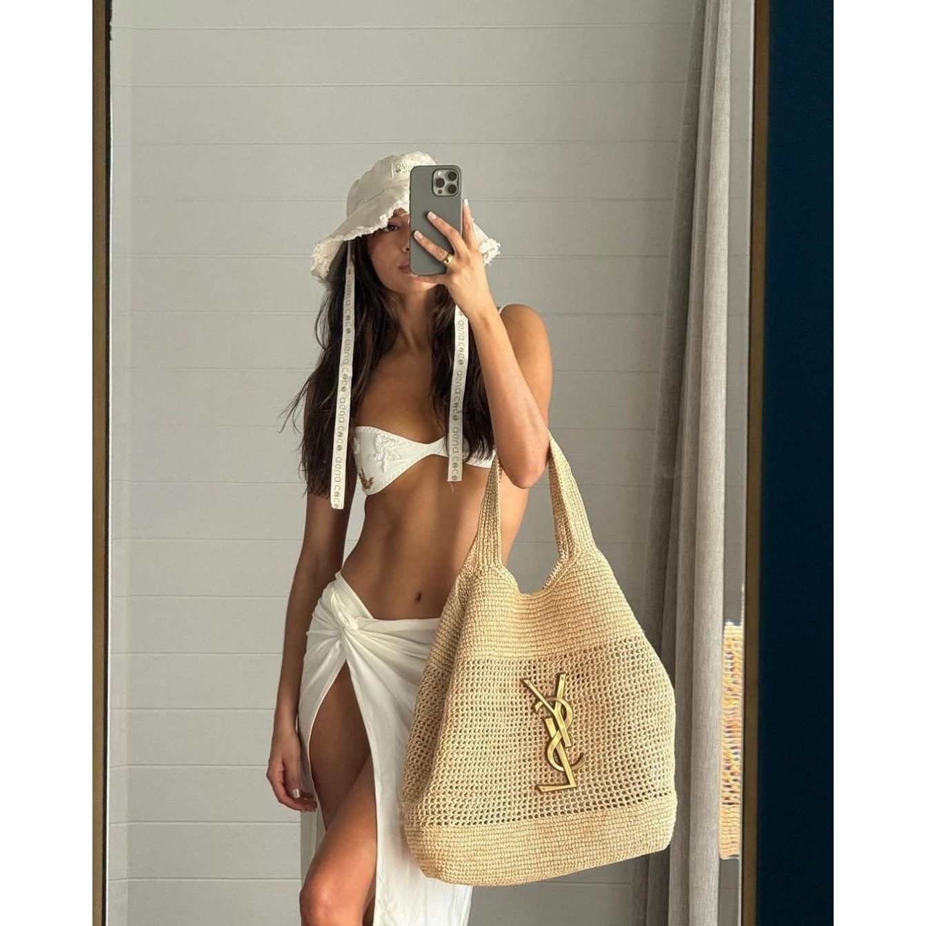 YSL Raffia beach bag large with small purse