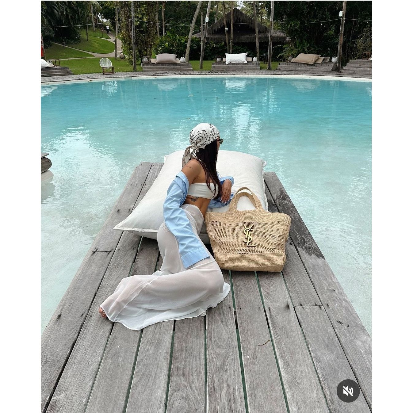 YSL Raffia beach bag large with small purse