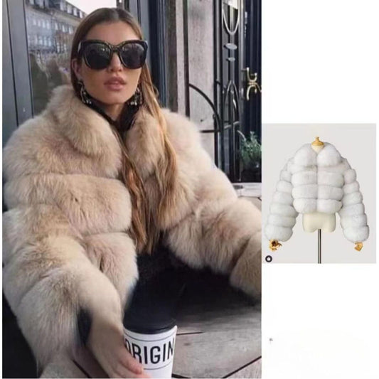 ESPRESSO, VANILLA Faux Fur Crop Jacket